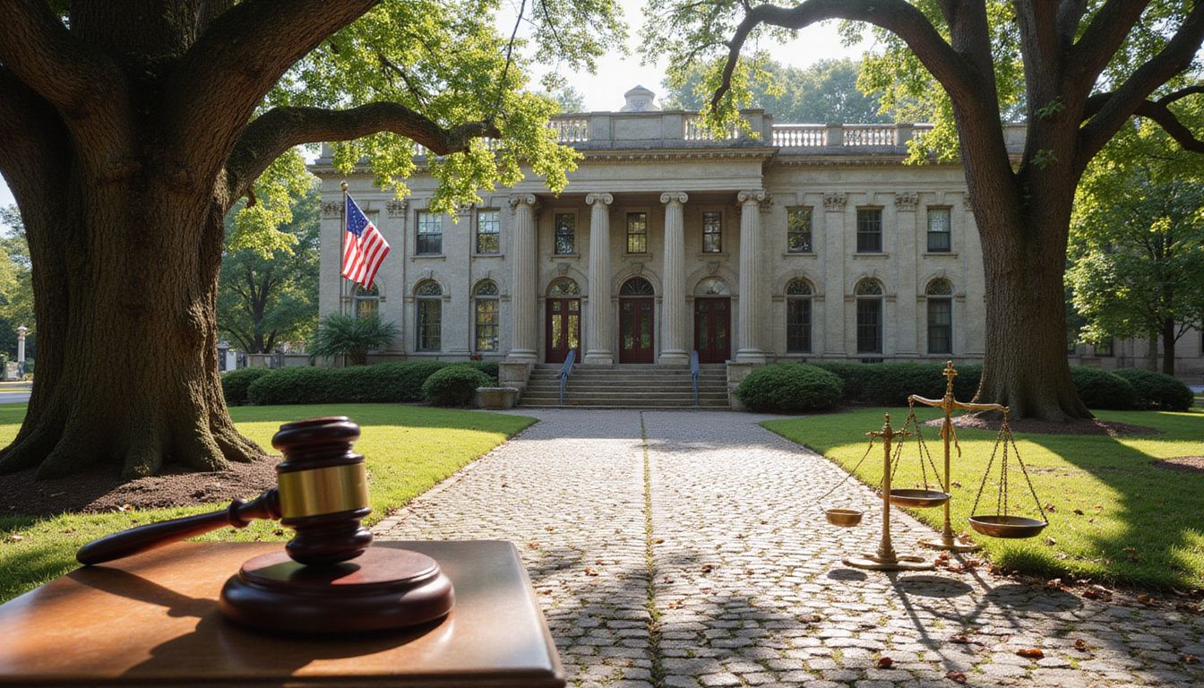 A split pathway symbolizes the contrast between Federal and State Courts.